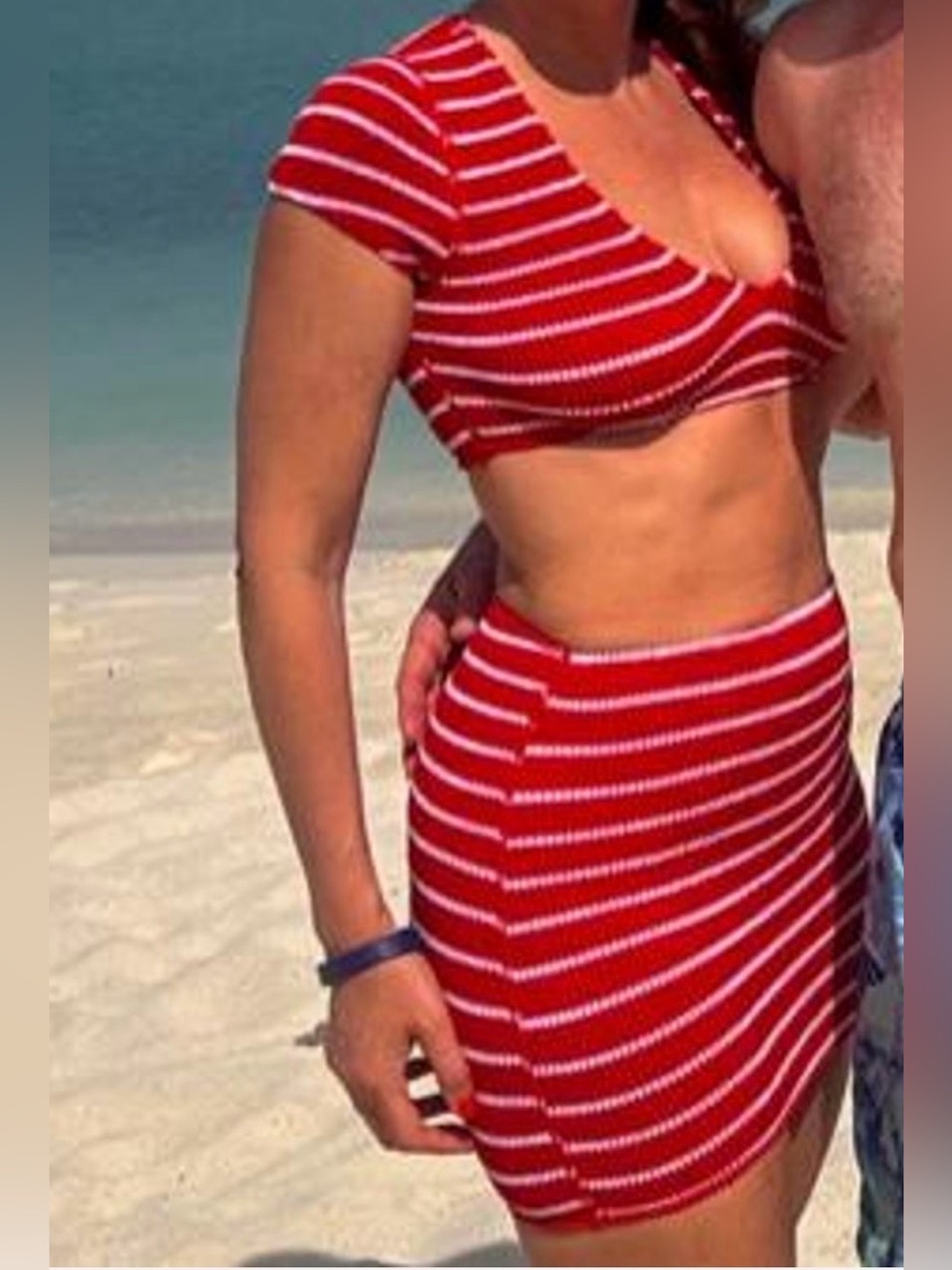 Red & White Striped Two-Piece Swim Set